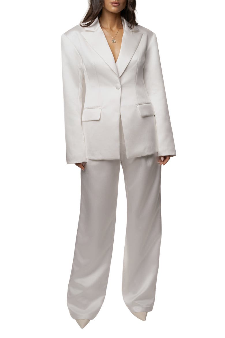 Victoria Satin Blazer, Alternate, color, White