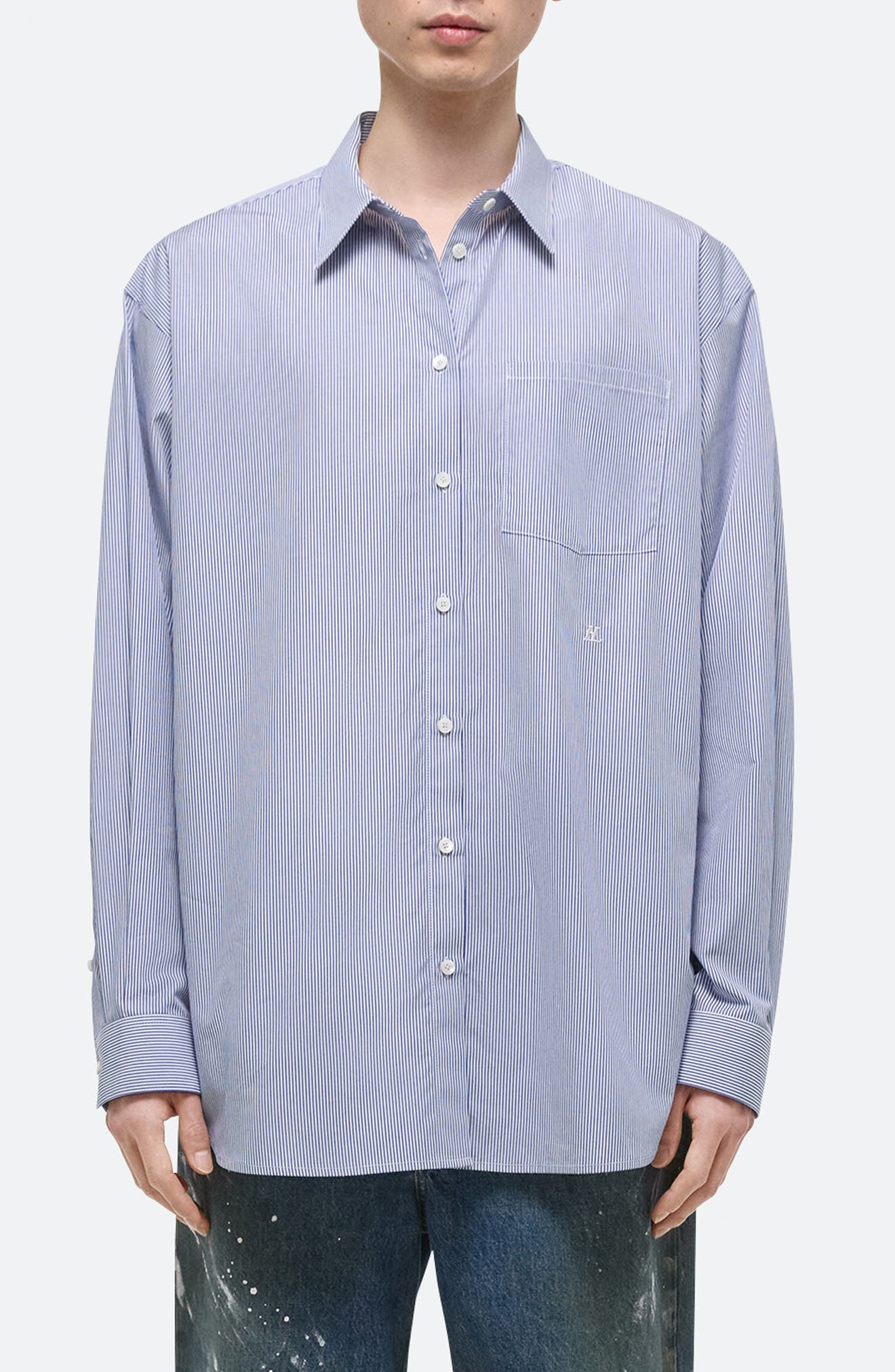 Helmut Lang Oversize Microstripe Button-Up Shirt