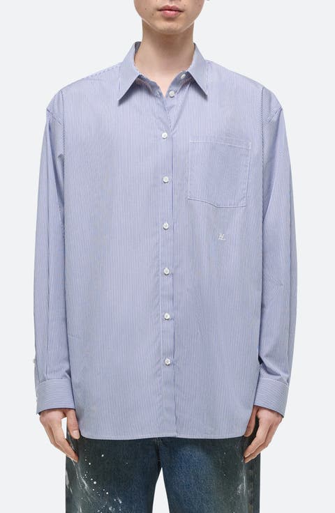 Oversize Microstripe Button-Up Shirt