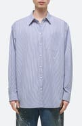 Helmut Lang Oversize Microstripe Button-Up Shirt