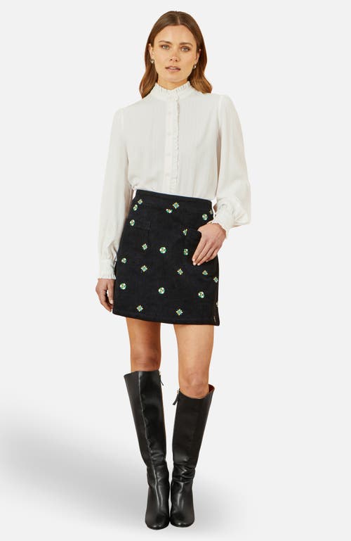 Yumi Flower Embroidered Cord Mini Skirt In Black