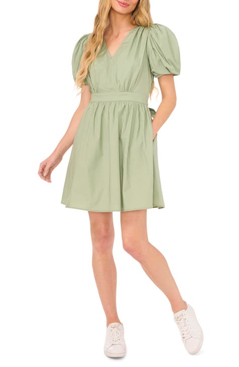 Puff Sleeve Poplin Dress