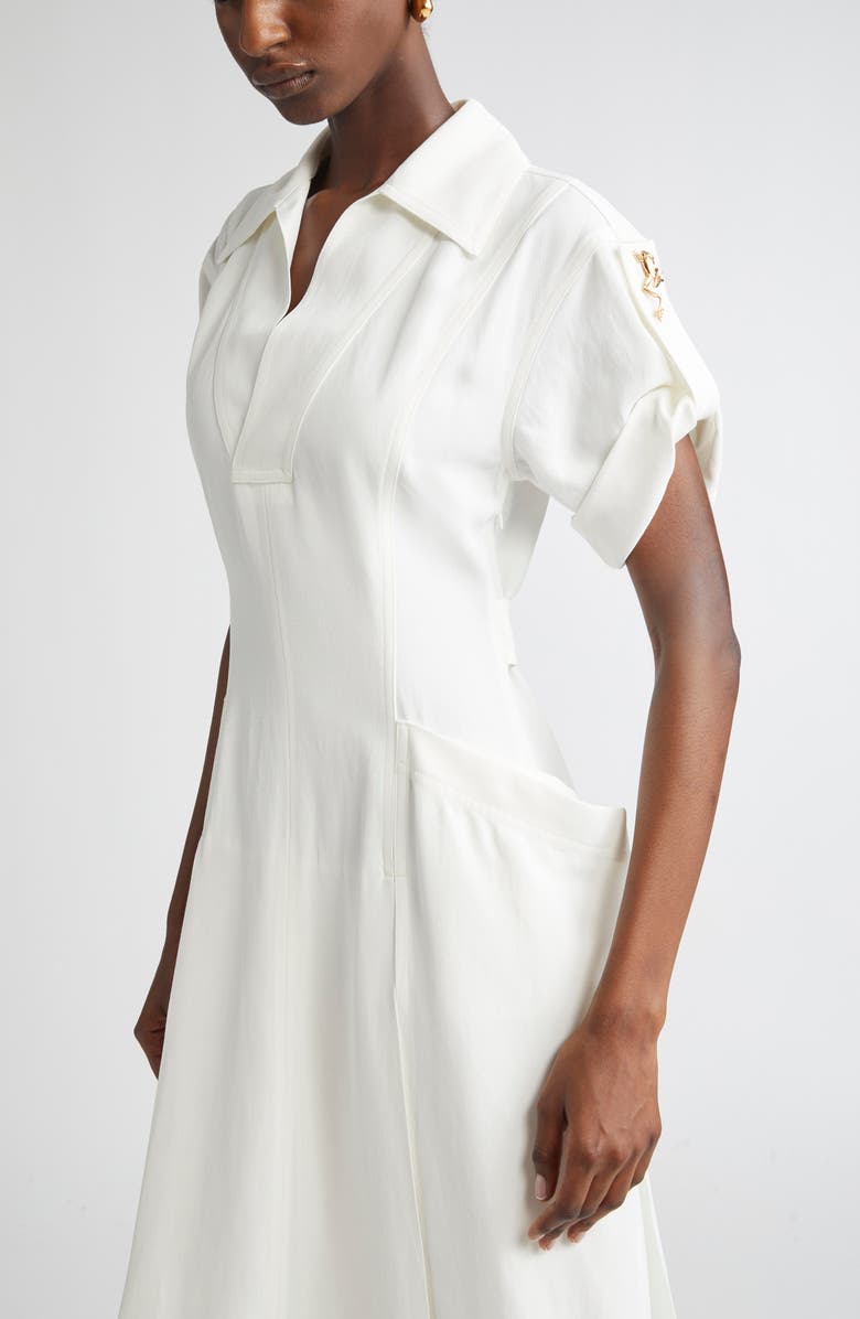 Bottega Veneta Pleated Viscose & Linen Midi Dress, Alternate, color, 9071 Chalk