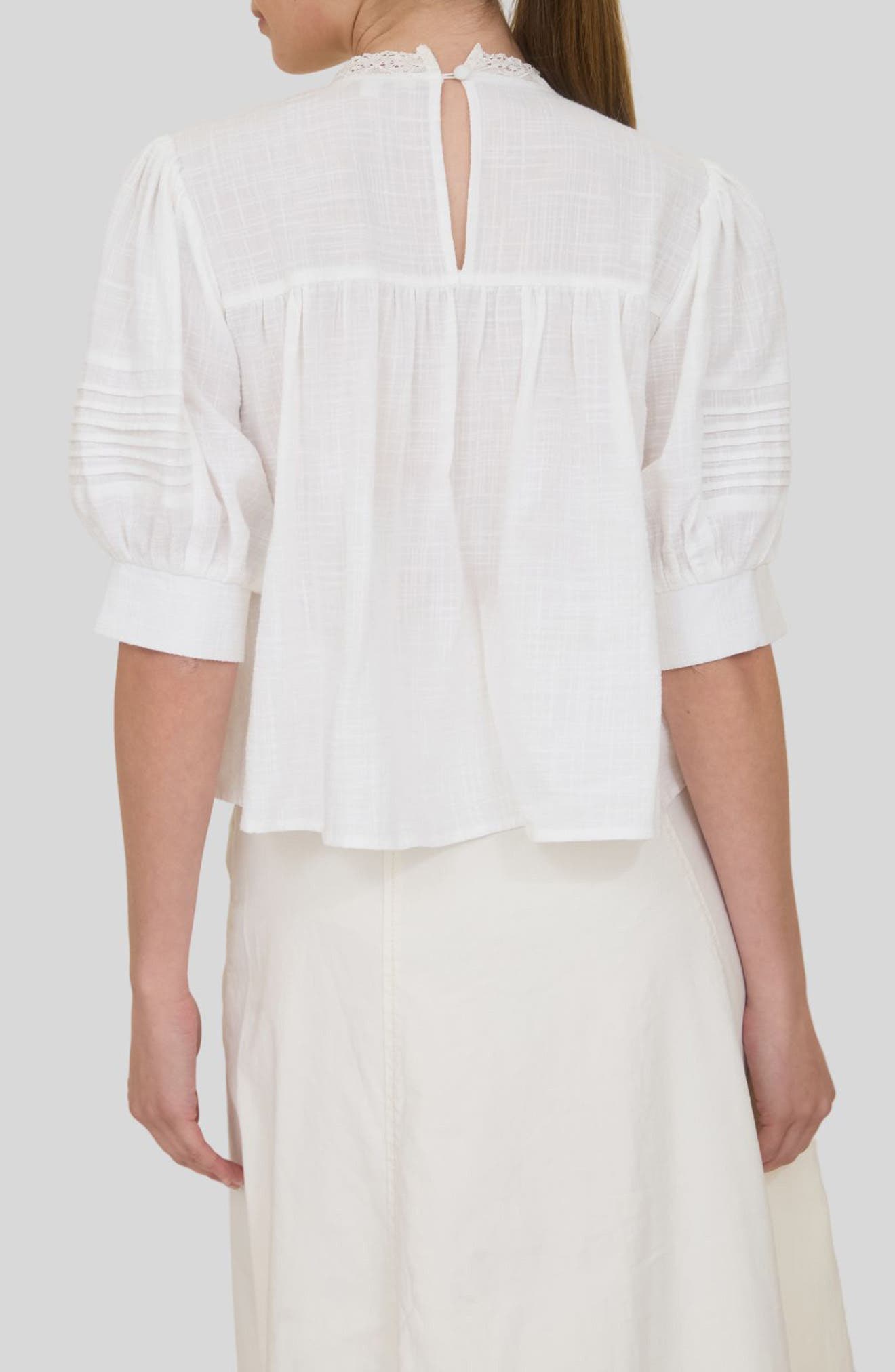 Lace Trim Puff Sleeve Top (Women) | Nordstrom