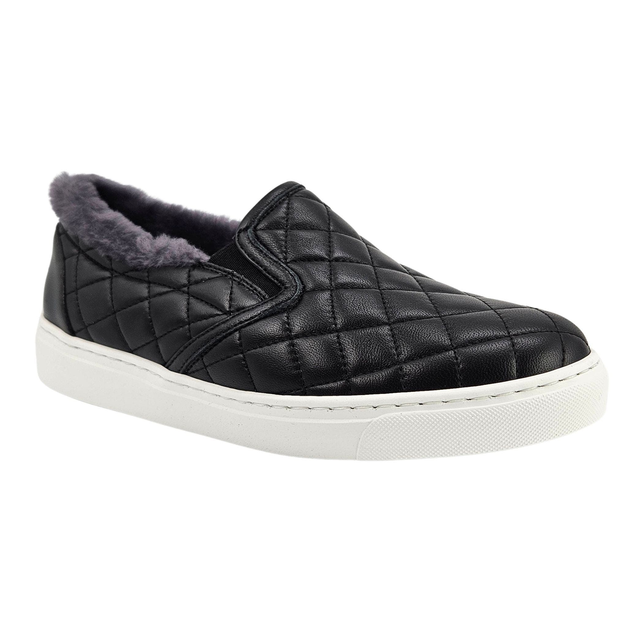Quilted Leather Shearling Slip on Sneaker, Alternate, color, black