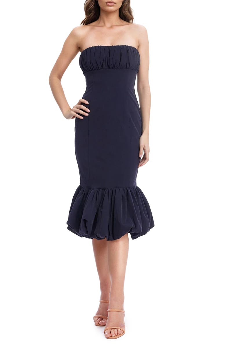Jewel Badgley Mischka Strapless Bubble Hem Cocktail Dress, Main, color, Midnight