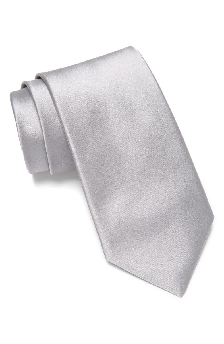 Canali Solid Silk Tie, Main, color, Silver