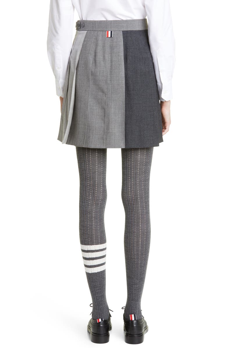 Thom Browne Colorblock Pleated Wool Miniskirt, Alternate, color,