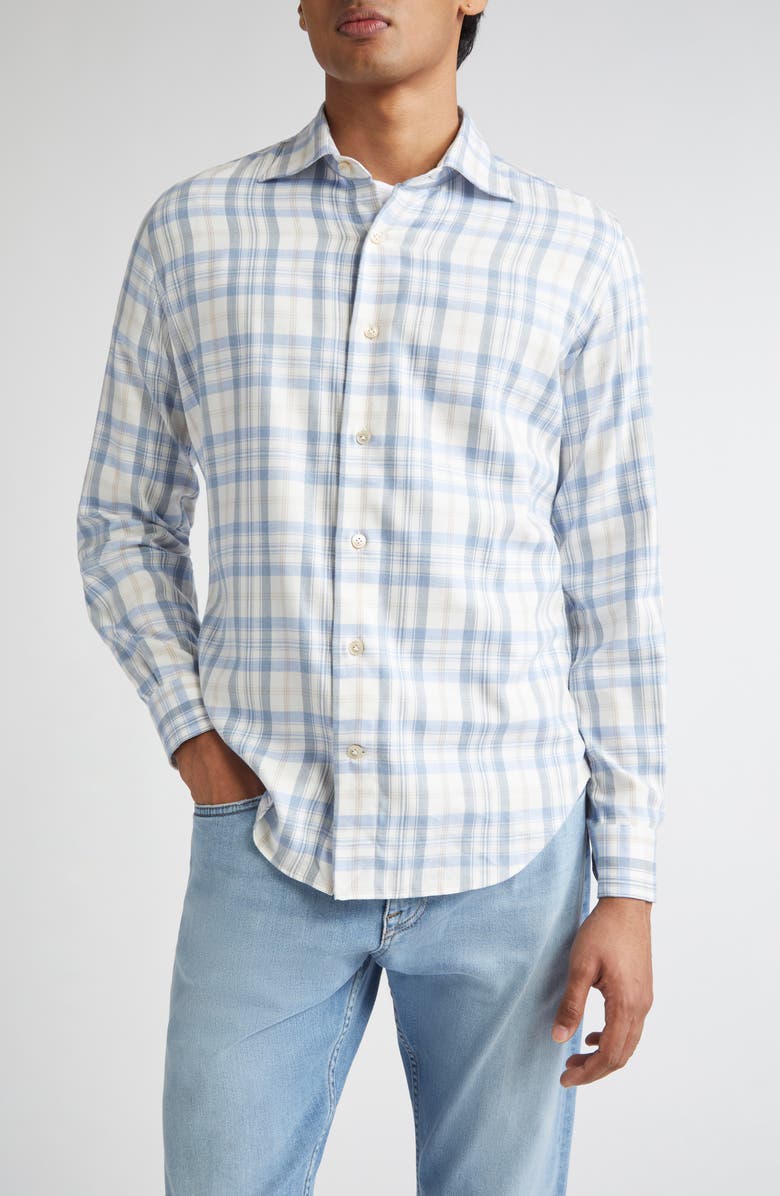 Eleventy Plaid Button-Up Shirt, Main, color, 08 Zucchero