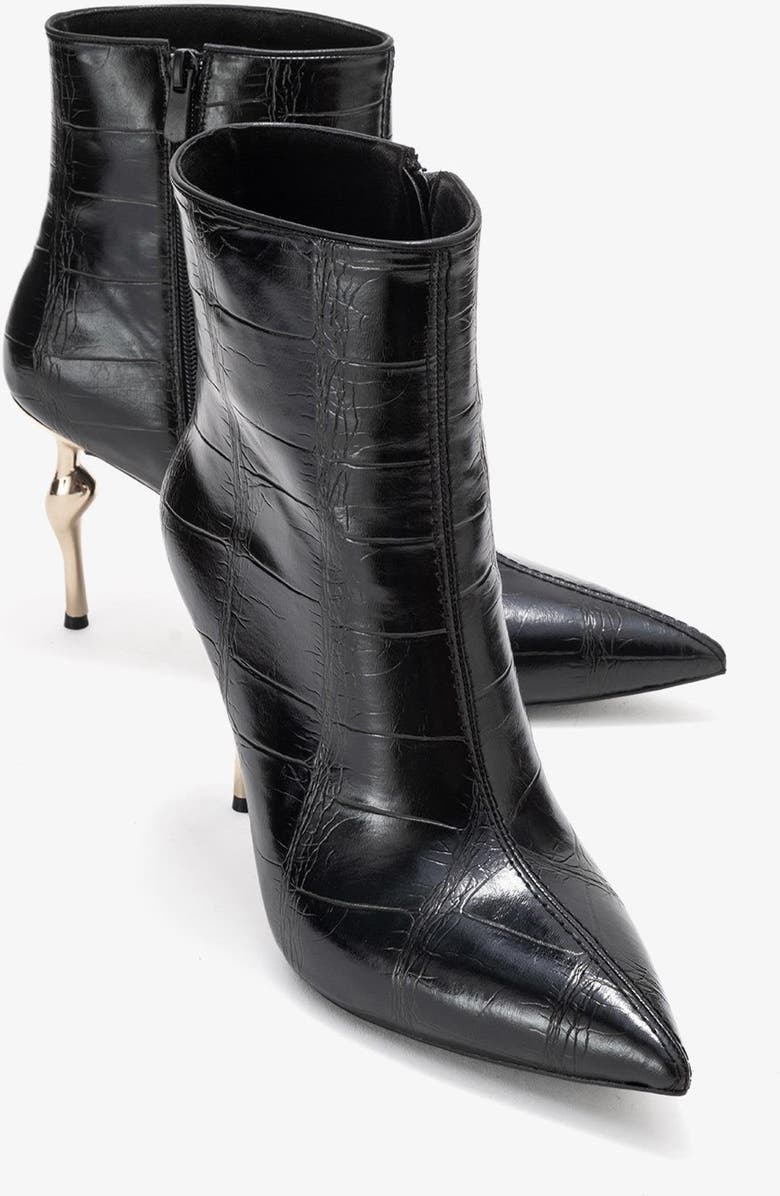 Prologue Shoes Crista Pointed Toe Bootie, Alternate, color, Black Print Faux Leather