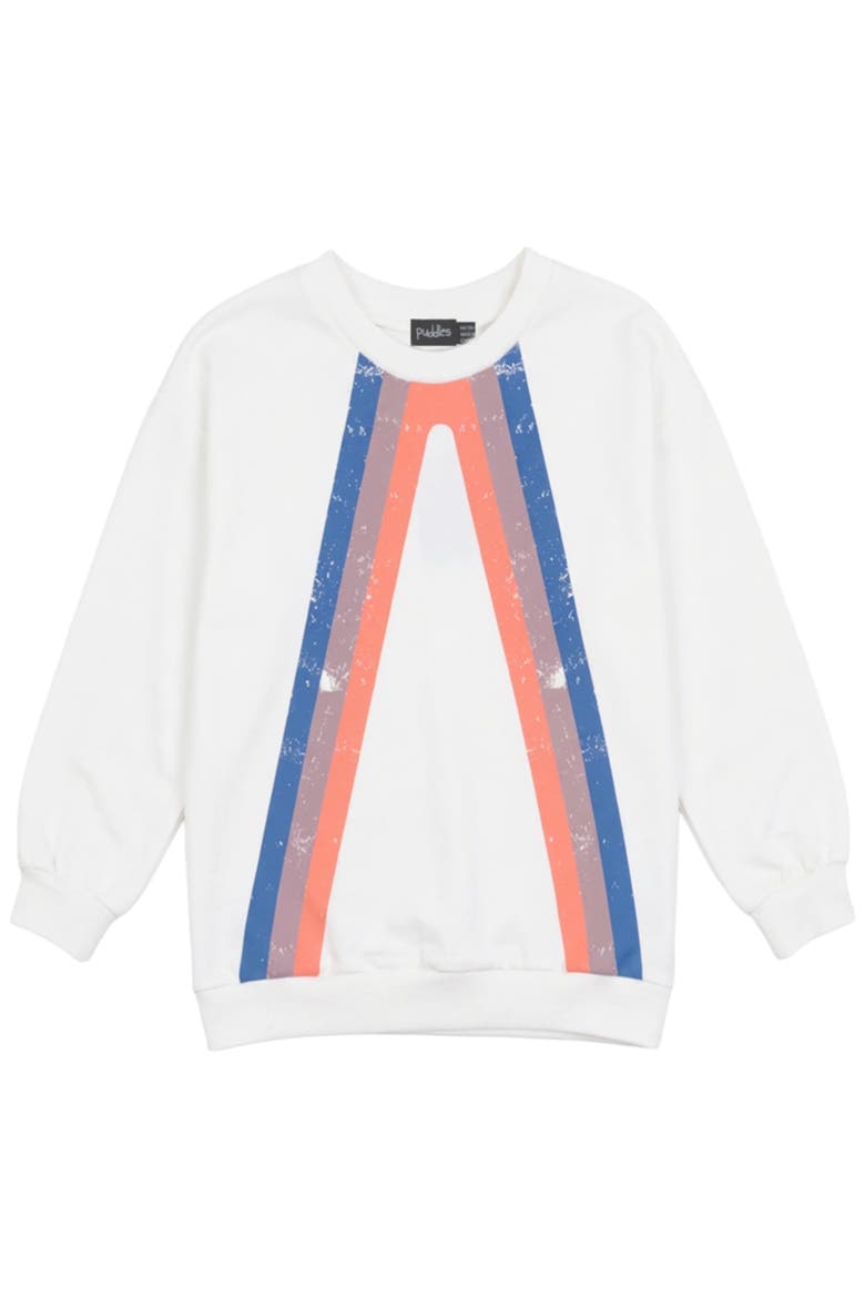 Multi Color Stripe Ribbed Trim Cotton Spandex Sweatshirt, Main, color, Ivory