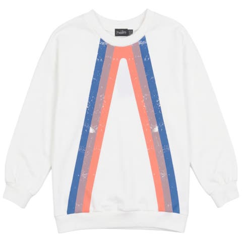 Multi Color Stripe Ribbed Trim Cotton Spandex Sweatshirt (Little Kid & Big Kid)