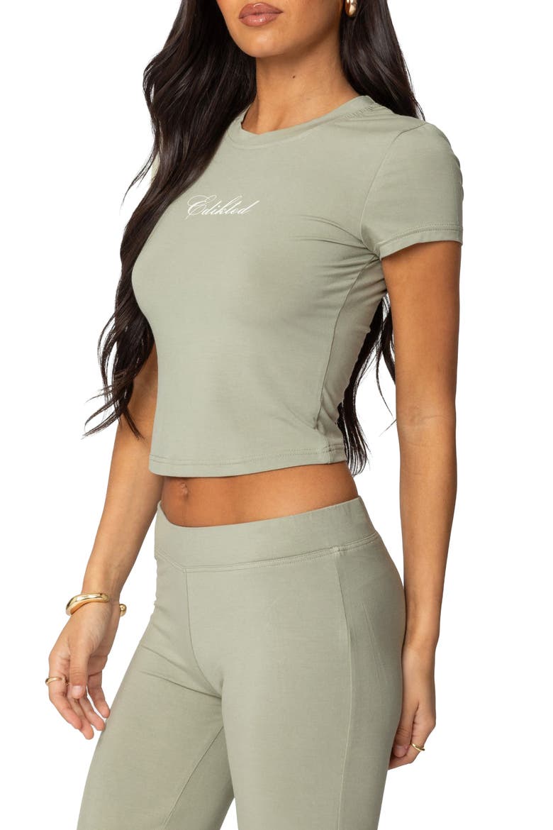 So Edikted Graphic Baby Tee, Alternate, color, OLIVE