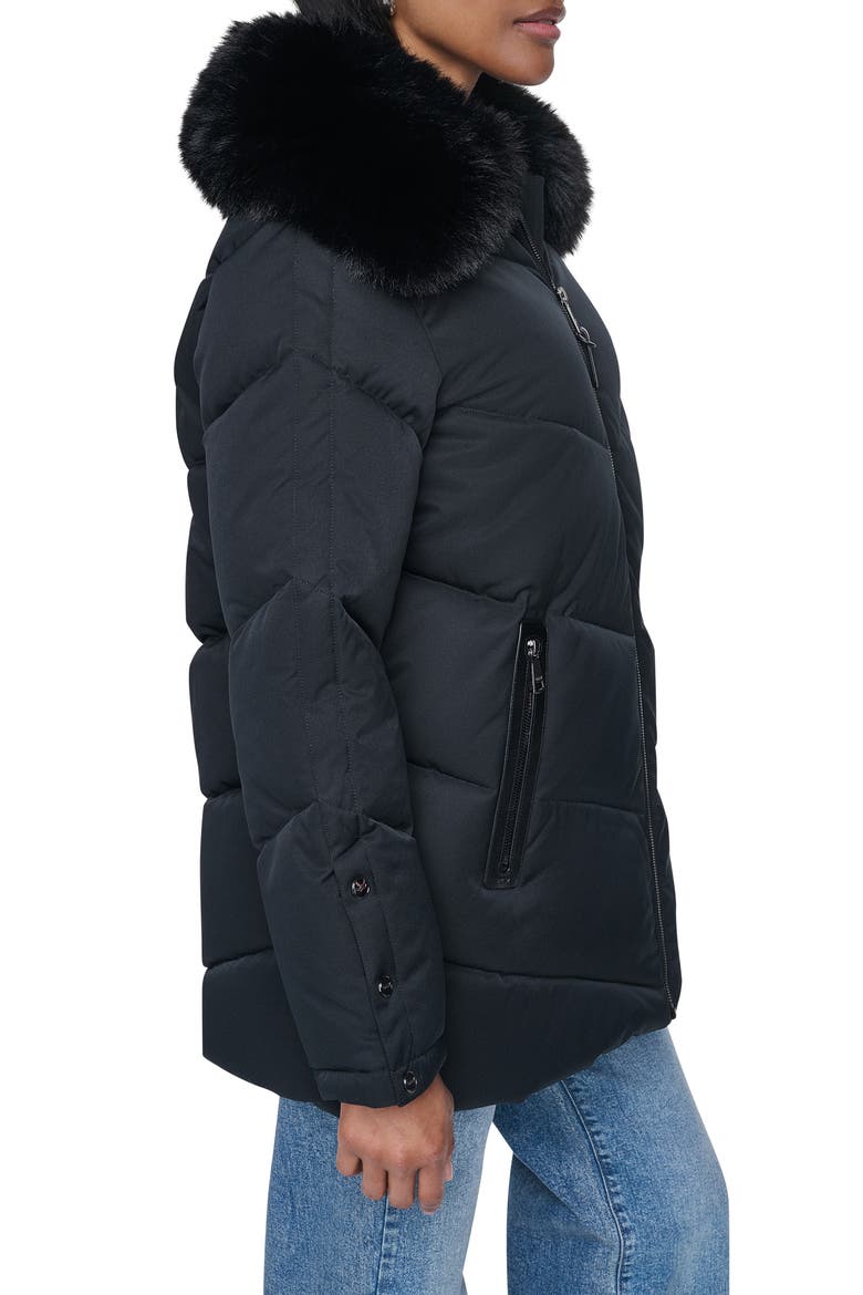 Water Resistant Puffer Jacket with Removable Faux Fur Collar, Alternate, color, BLACK