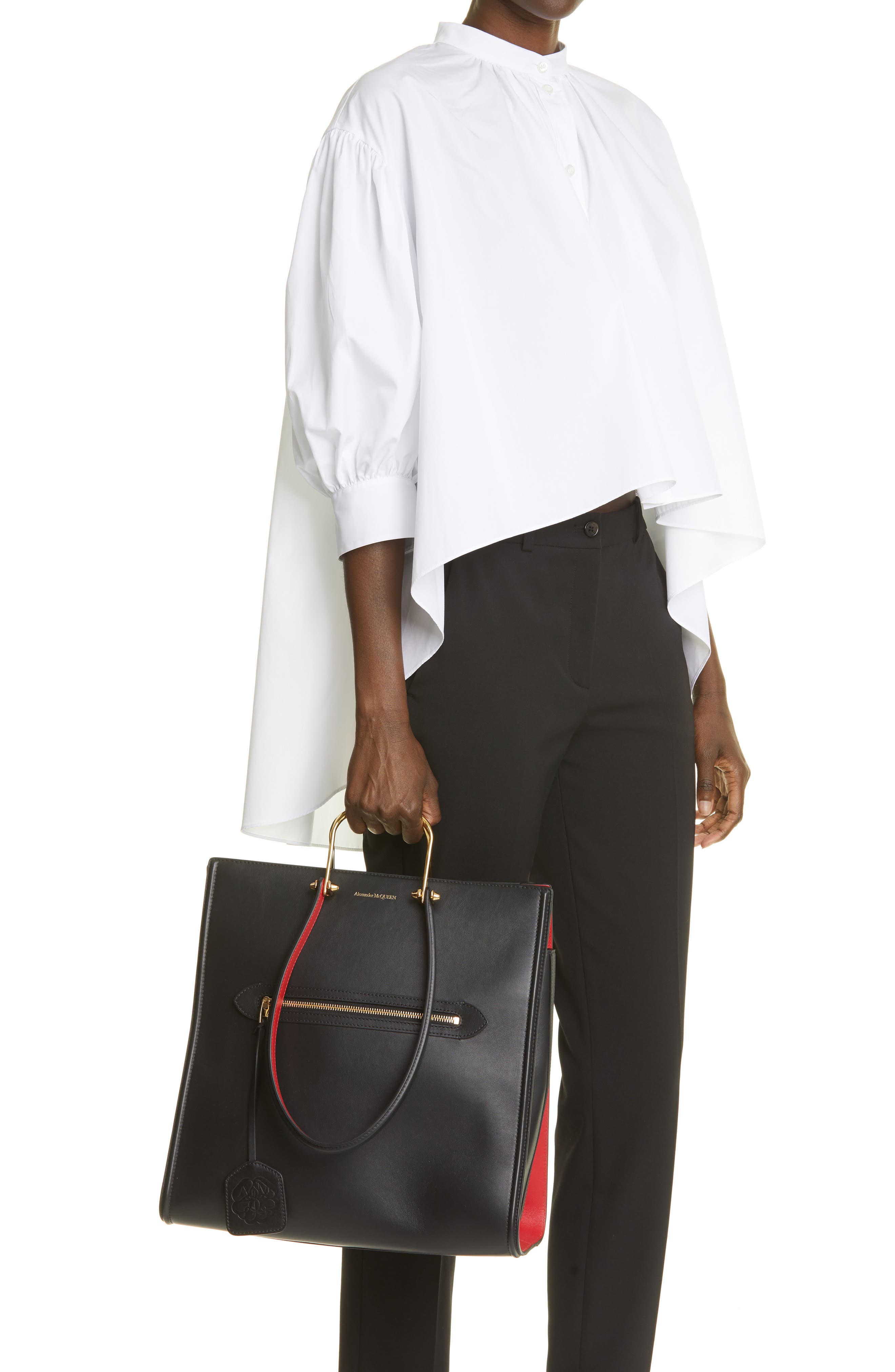 Alexander McQueen The Tall Story Leather Tote, Alternate, color, BLACK ROSE