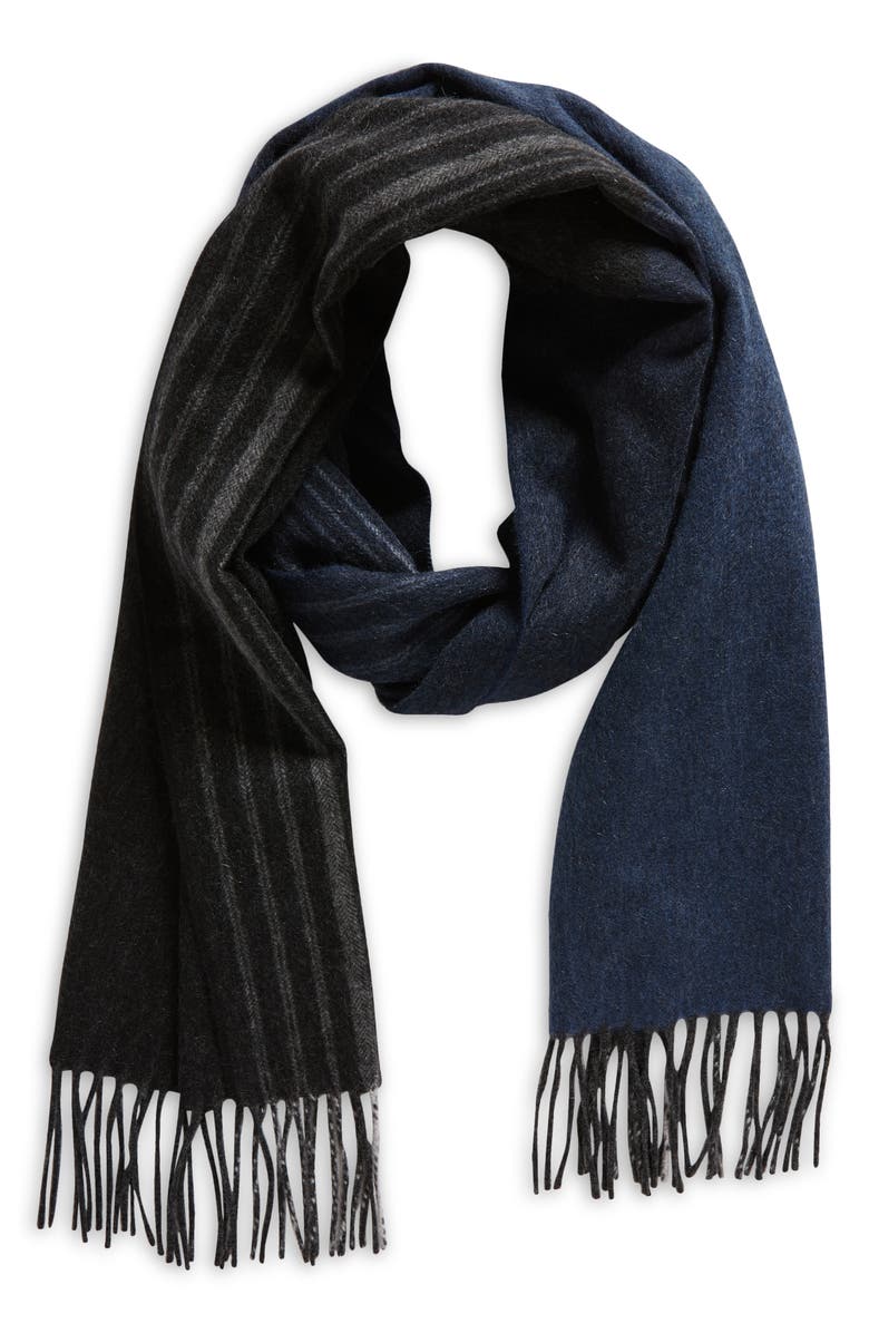 Andrew Stewart Tri-Color Cashmere Scarf, Main, color, 006Blknv