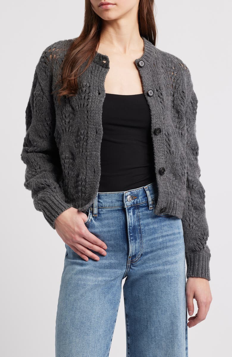 FRAME Textured Stitch Wool Cardigan, Alternate, color, Dark Gris Heather