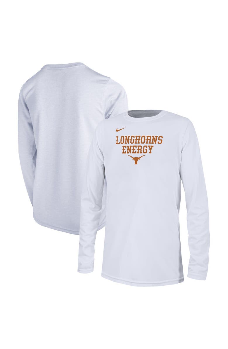 Nike Youth Nike  White Texas Longhorns 2024 On-Court Bench Energy T-Shirt, Main, color, 