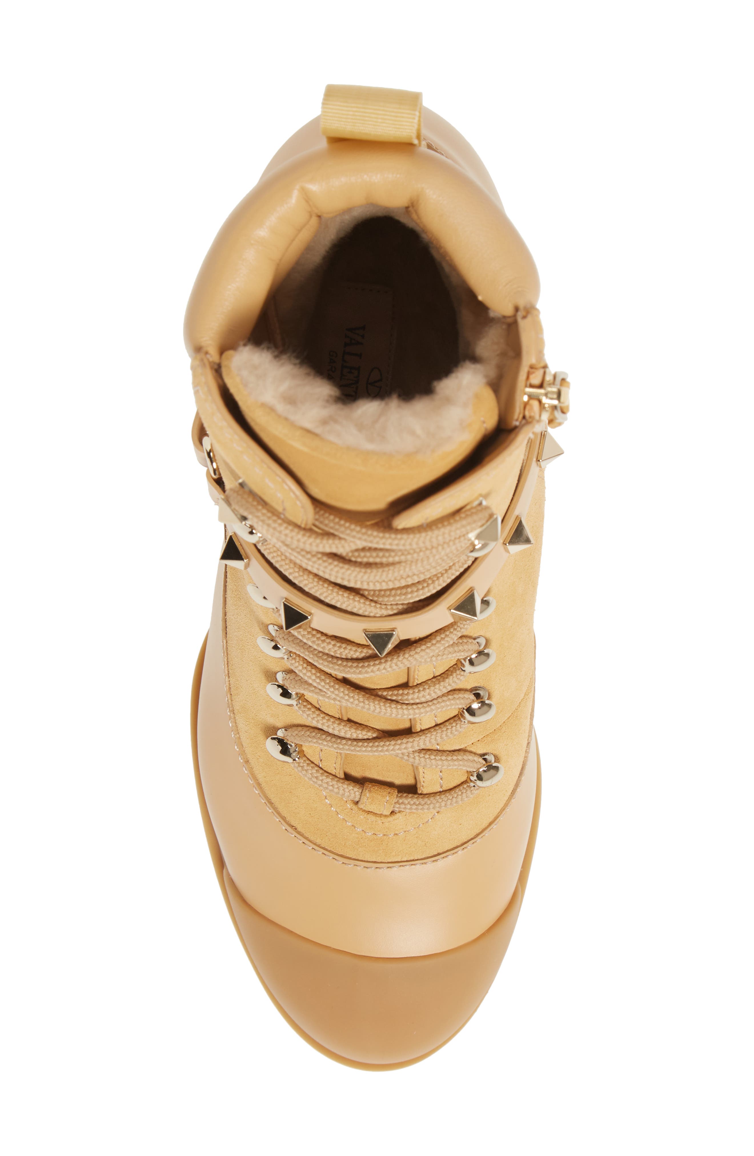 Valentino Garavani Rockstud Genuine Shearling Lined Combat Boot, Alternate, color, 