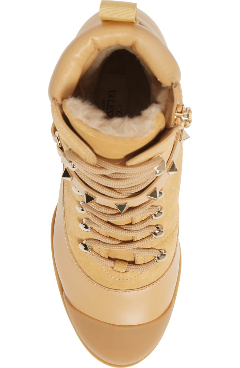 Valentino Garavani Rockstud Genuine Shearling Lined Combat Boot, Alternate, color,