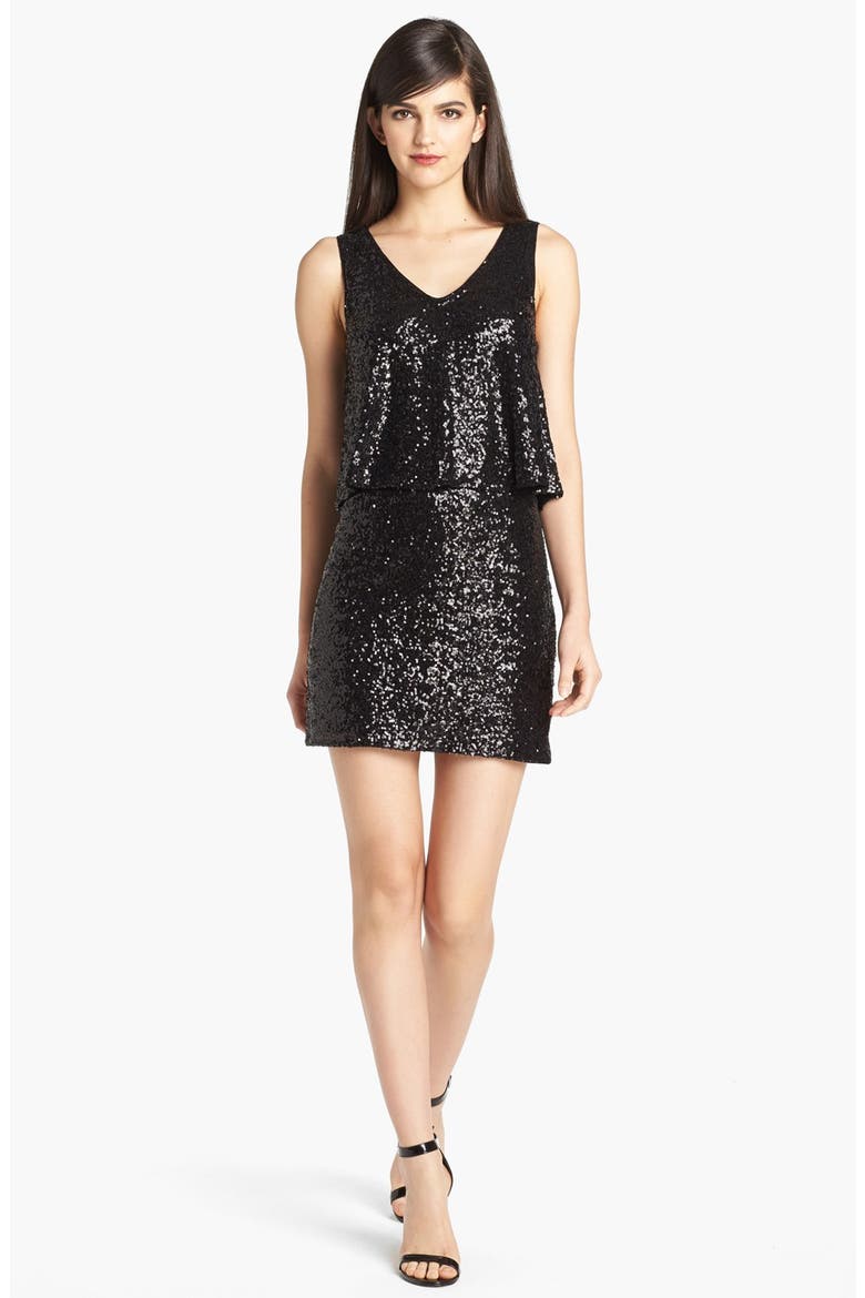 Draped Sequin Dress, Main, color, BLACK