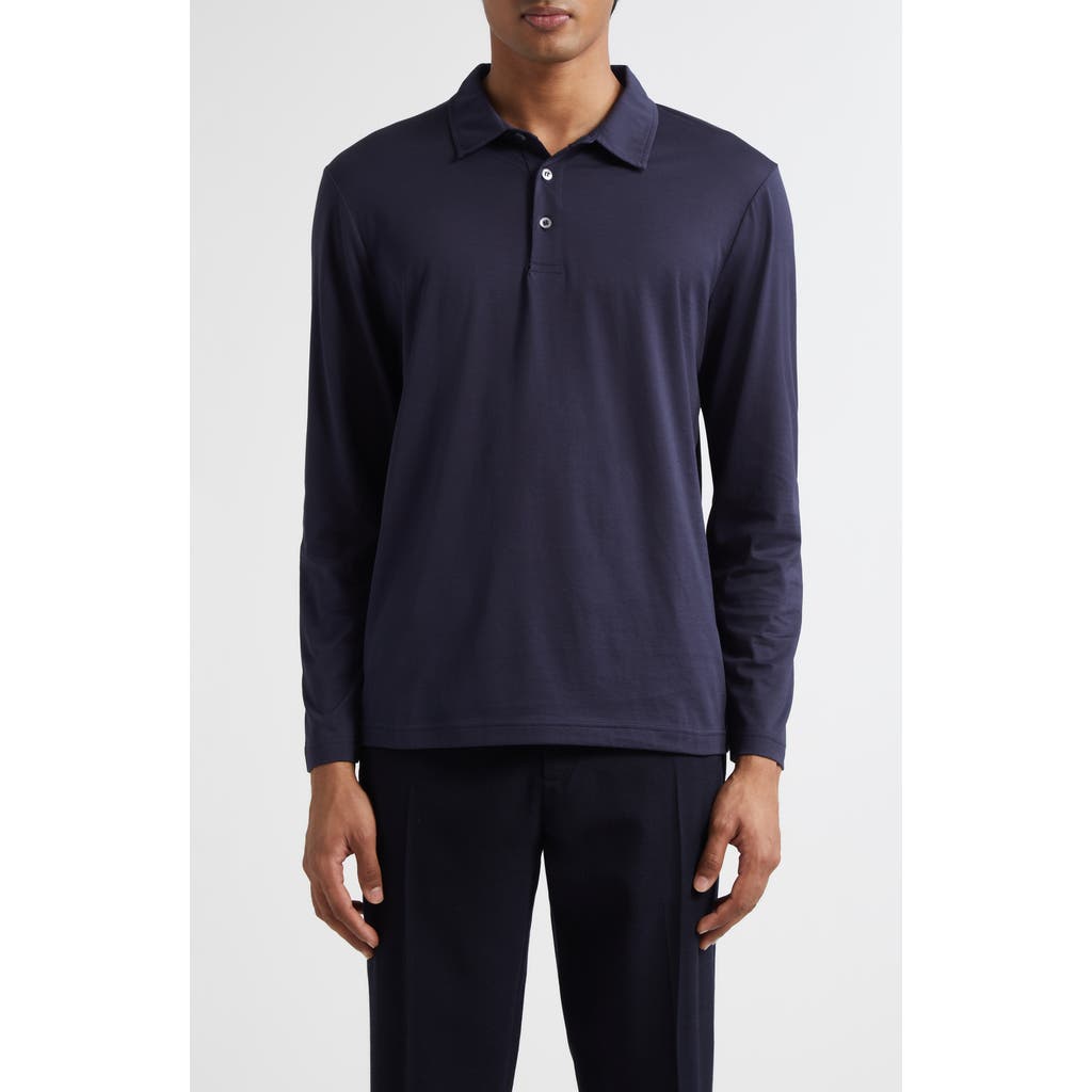 Sunspel Long Sleeve Supima® Cotton Polo In Blue