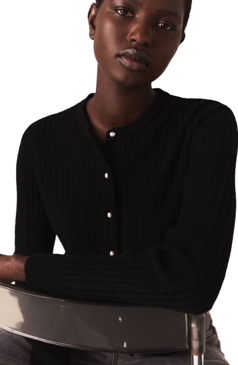 maje Cardigan with removable beaded collar, Alternate, color, Black