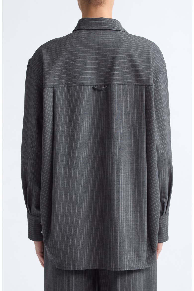 Stripe Stretch Wool Button-Up Tunic Shirt, Alternate, color, CHARCOAL STRIPE
