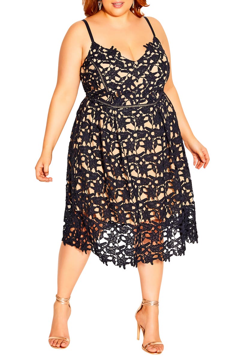 City Chic So Fancy Lace Midi Dress, Main, color, Navy