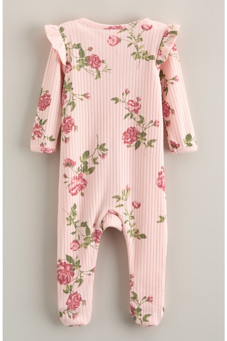 Ruffle Cotton Blend Rib Footie, Alternate, color, PINK DOGWOOD MOOD FLORAL