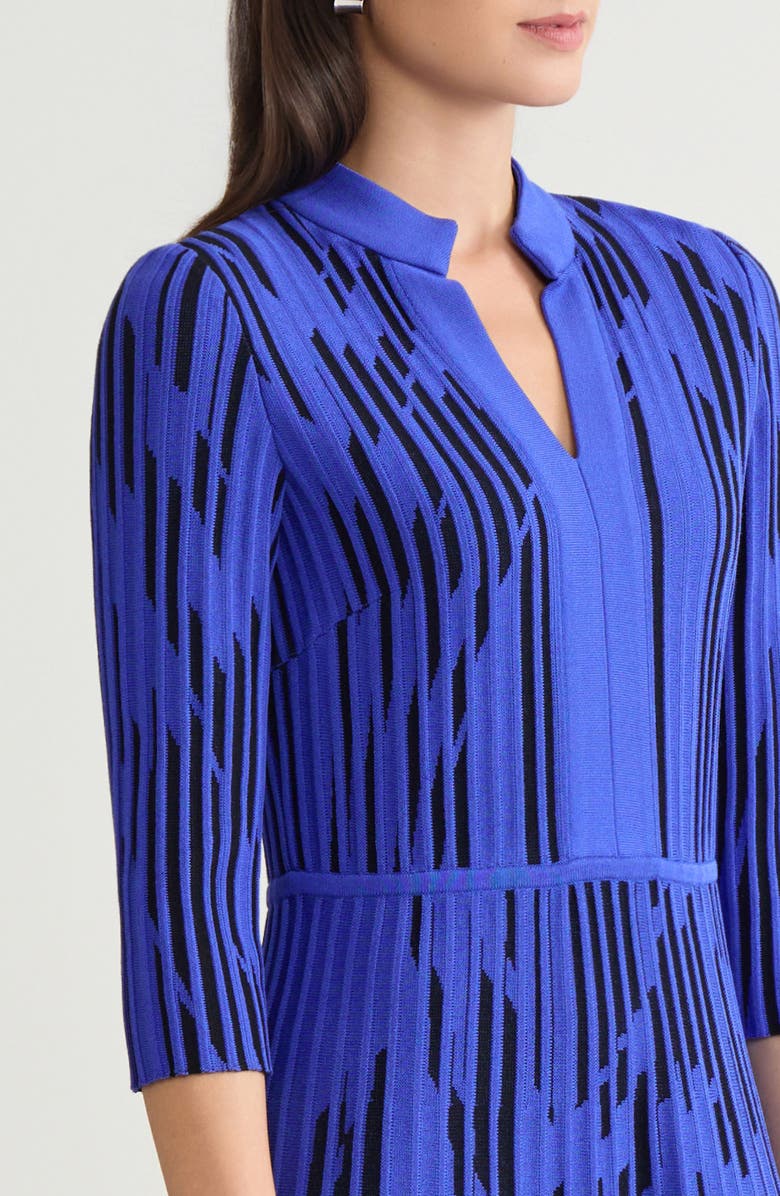 Ming Wang Dual Tone Rib Knit Fit & Flare Dress, Alternate, color, Sapphire Sea/ Black