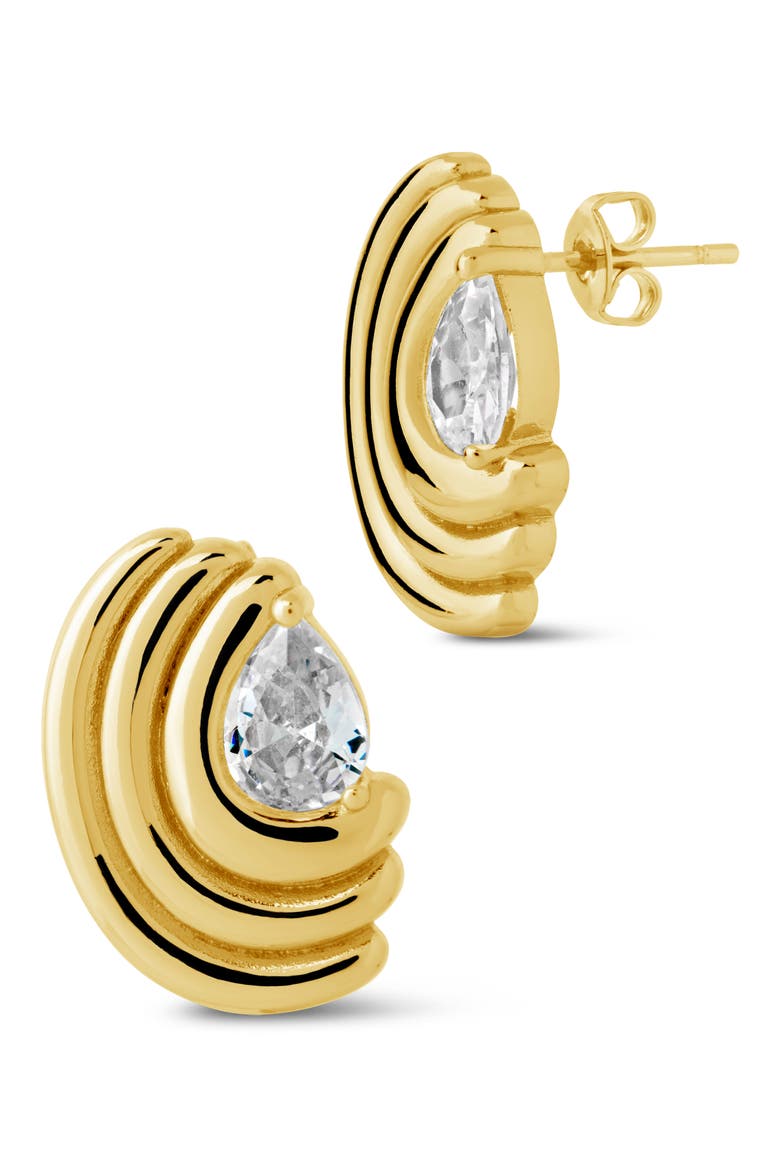 Kouign Amann Cubic Zirconia Stud Earrings, Main, color, GOLD