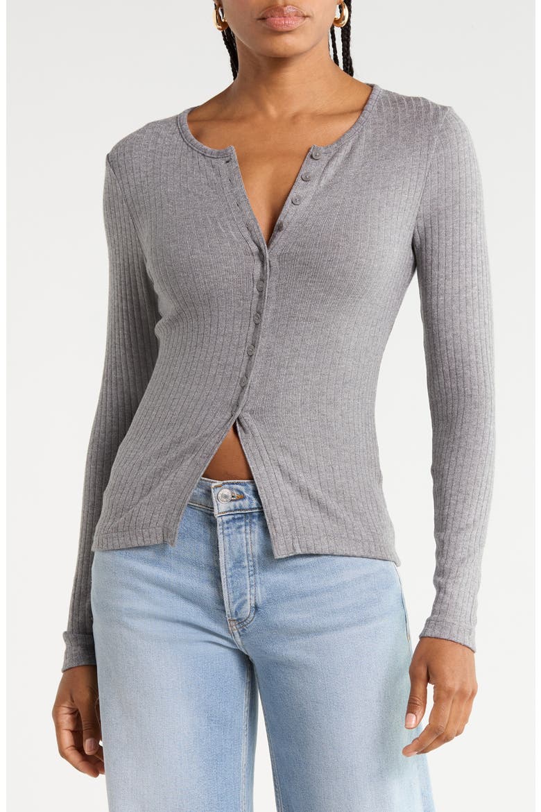Textural Cutaway Crewneck Cardigan, Main, color, HTHR CHARCOAL