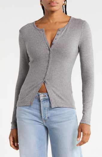 Textural Cutaway Crewneck Cardigan