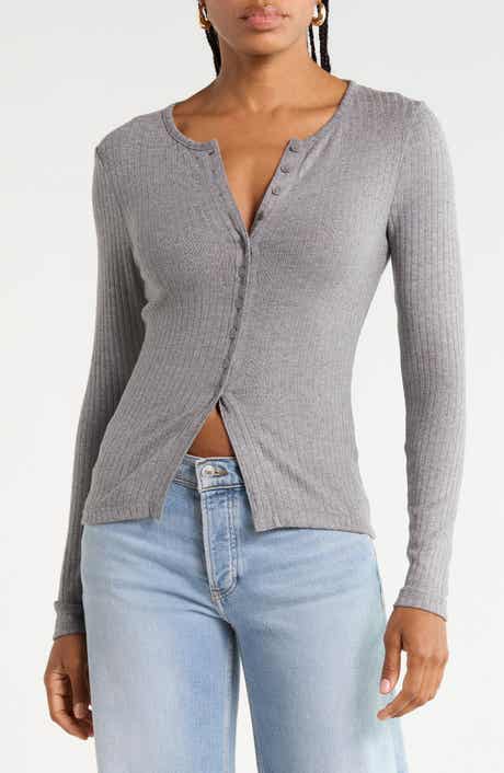 Textural Cutaway Crewneck Cardigan