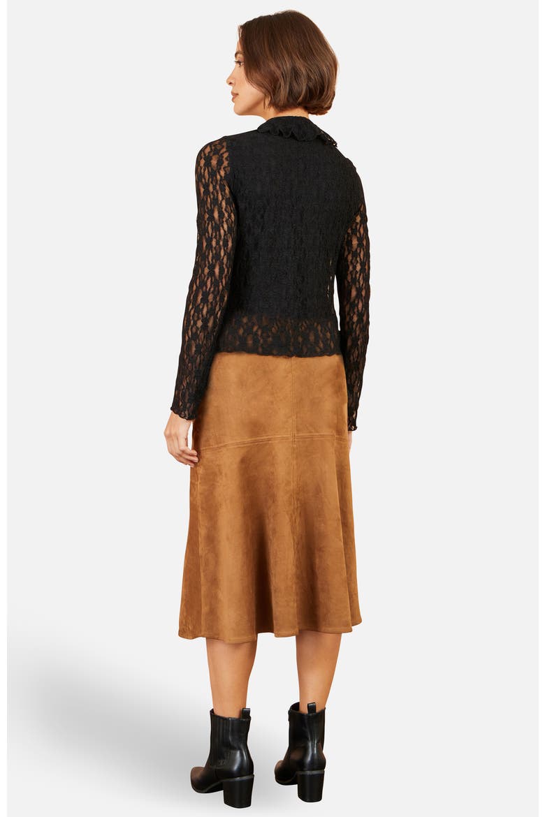 Ruffled Lace Tie Neck Top, Alternate, color, Black
