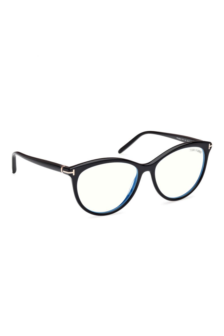 55mm Round Blue Light Blocking Glasses, Alternate, color, BLACK ECO / T LOGO
