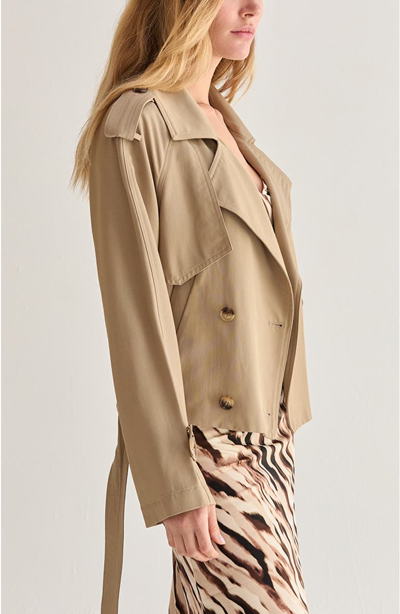 CRESCENT Double Breasted Crop Trench Coat, Alternate, color, Khaki