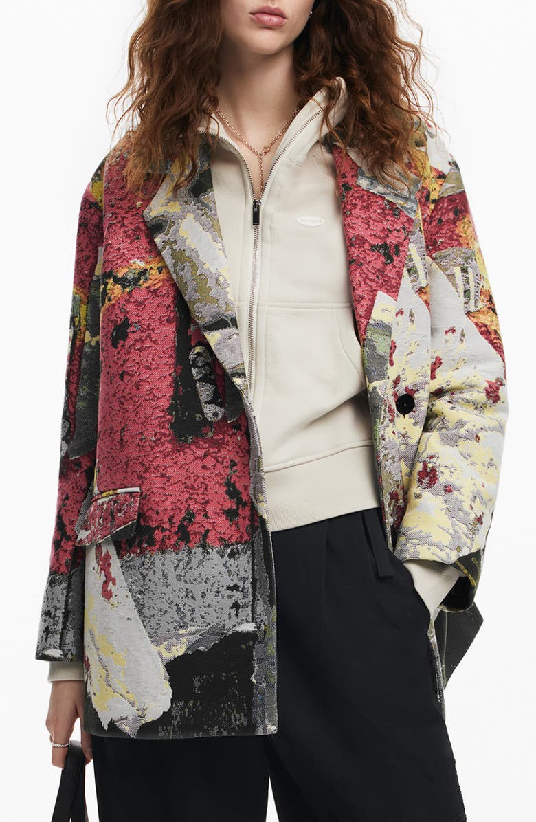 Desigual Lacroix Poster Tapestry Cotton Blend Coat, Alternate, color, Mix
