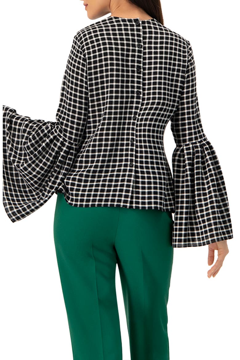 Check Blouse with Puffed Sleeves, Alternate, color, Black