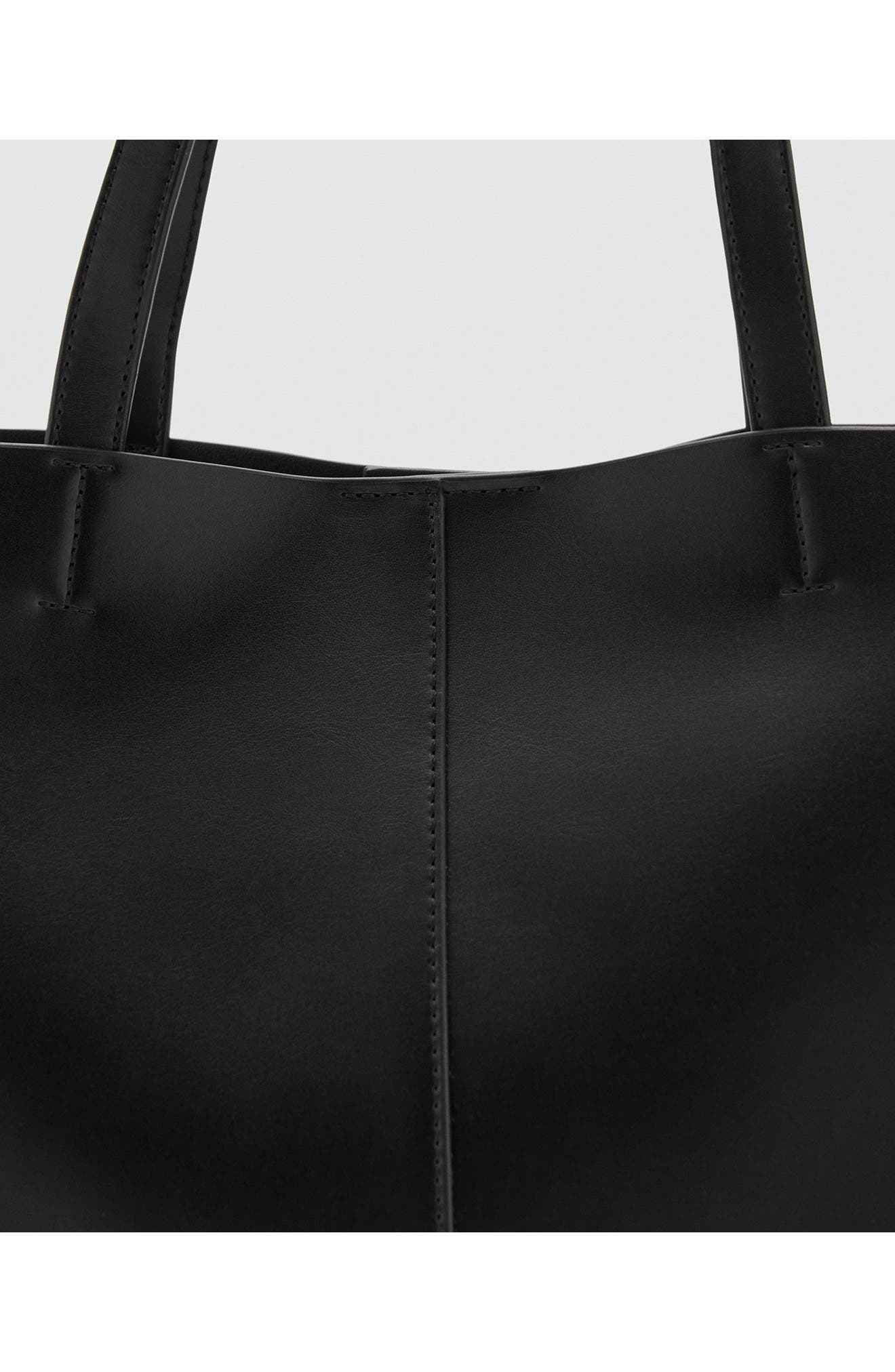 MANGO Faux Leather Shopper Tote, Alternate, color, Black