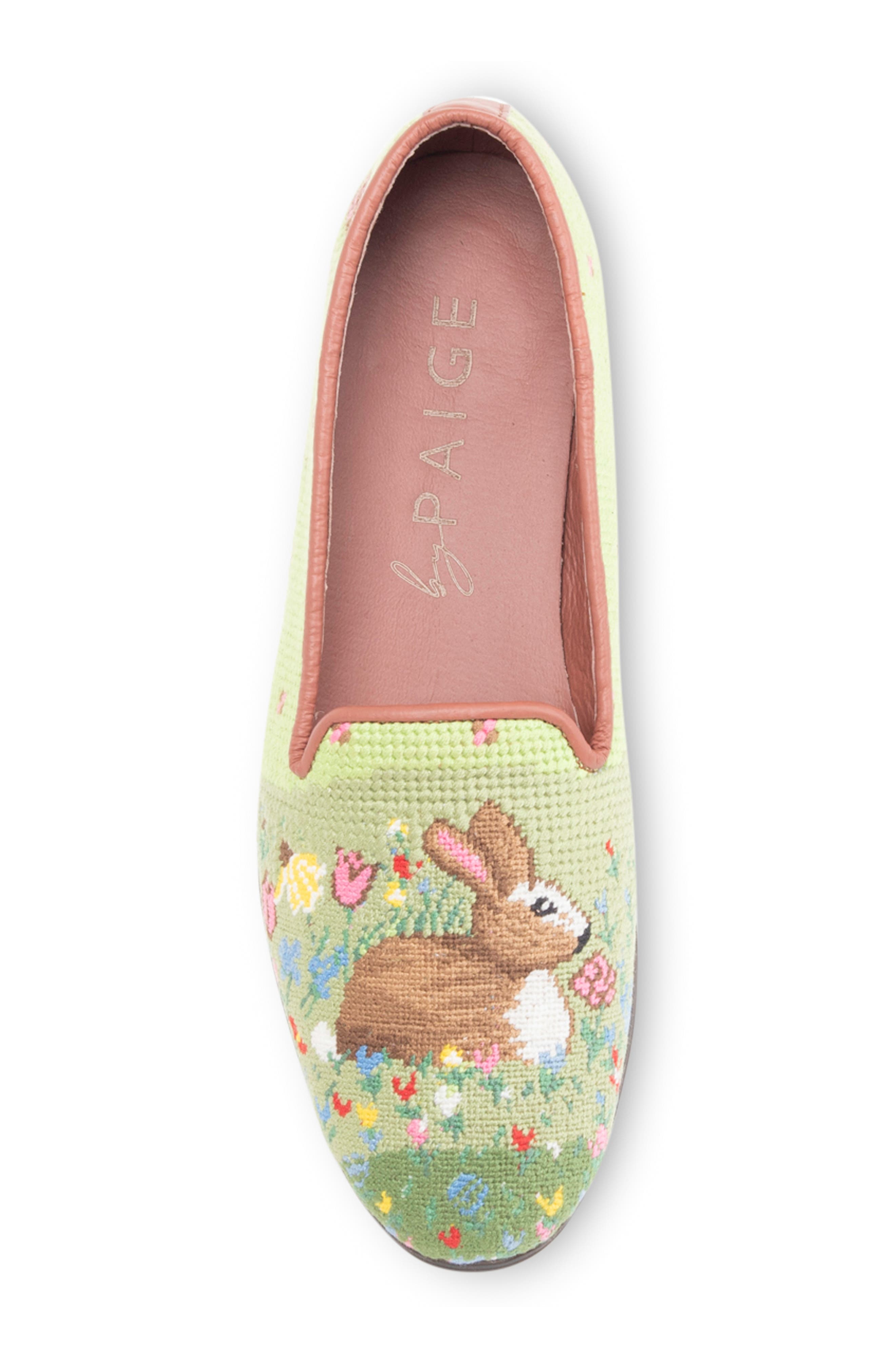 ByPaige Needlepoint Rabbit Flat, Alternate, color, Green Multi Floral