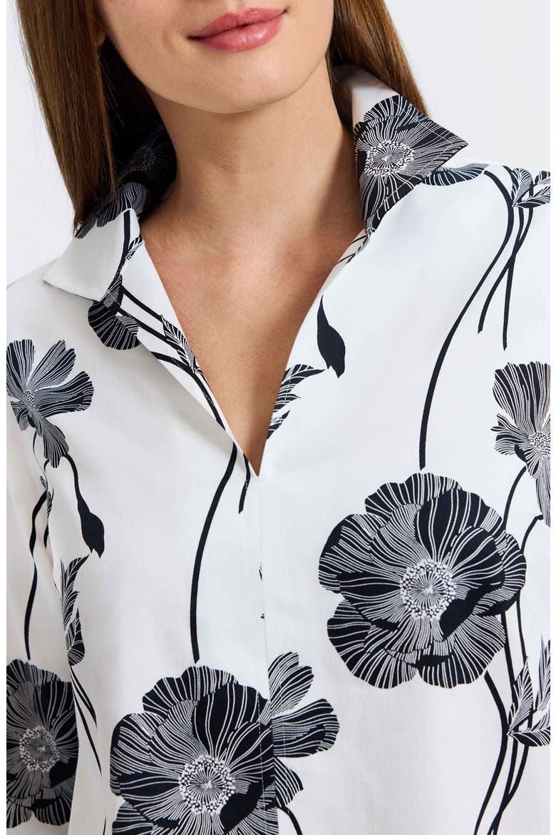 Agnes Poppy Print Three-Quarter Sleeve Popover Top, Alternate, color, WHITE/ BLACK