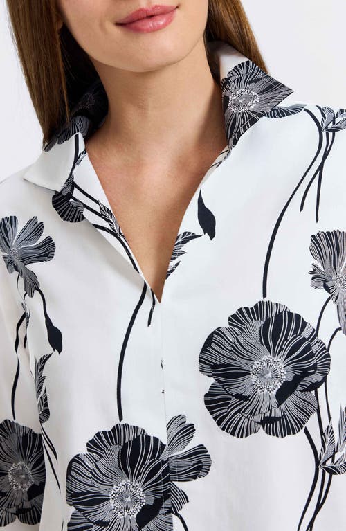 Foxcroft Agnes Poppy Print Three-quarter Sleeve Popover Top
