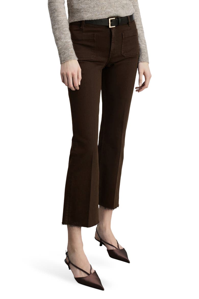 Patch Pocket Raw Hem Crop Flare Jeans, Main, color, CHOCOLATE