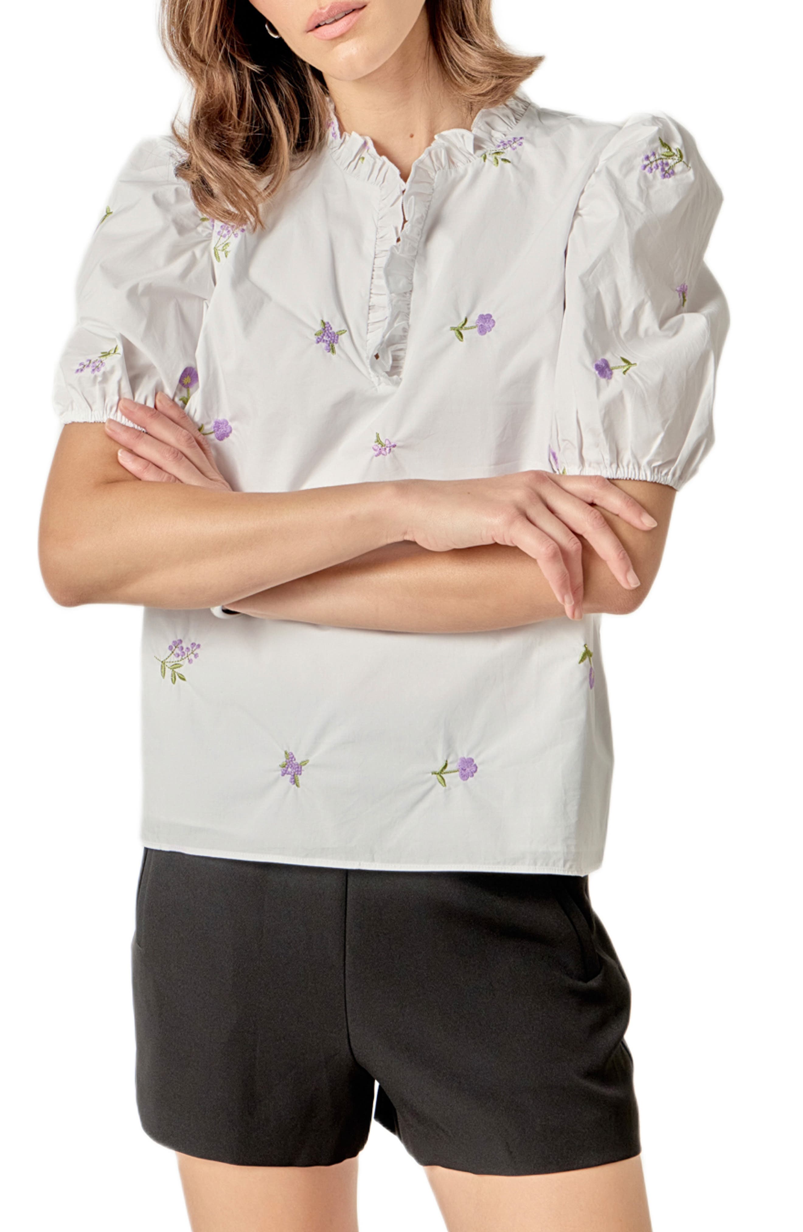 Floral Embroidery V-Neck Top