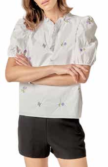 Floral Embroidery V-Neck Top
