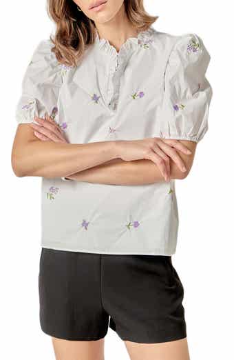 Floral Embroidery V-Neck Top