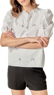 English Factory Floral Embroidery V-Neck Top