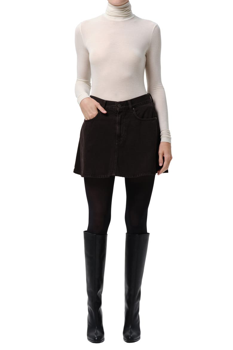 Trapeze Cotton Miniskirt, Alternate, color, CAROB DK BROWN